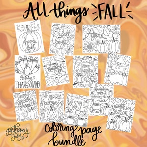 Ultimate Bundle of Fall Coloring Pages - Set of 12 - Hand Drawn - Modern Coloring Pages - Autumn Coloring Bundle + Halloween & Thanksgiving