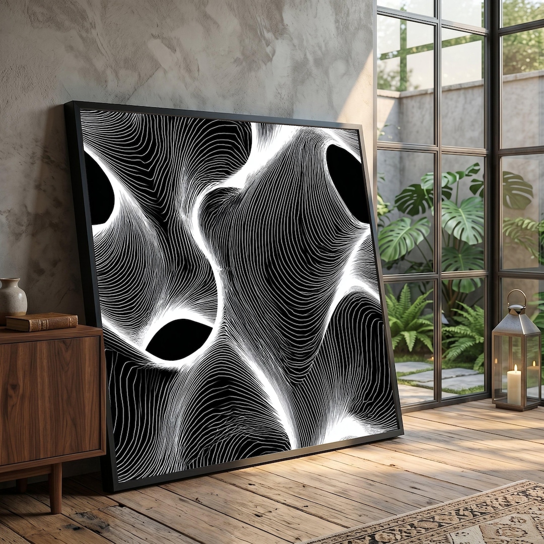 Abstract Black and White Lines Canvas, Modern Wave Pattern Wall Art ...
