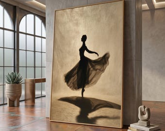 Elegant Ballerina Silhouette Canvas, Dance Art Wall Decor, Ballet Dancer Canvas, Fine Art Print, Graceful Movement Home Decoration #0865