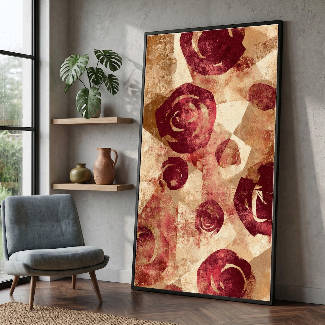Abstract Red Roses Canvas Wall Art, Floral Canvas, Modern Rose Pattern ...