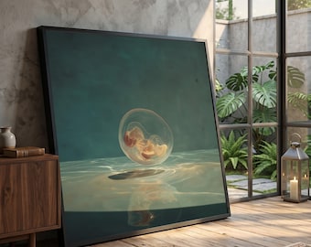 Surreal Floating Glass Bubble, Abstract Light Reflection Canvas, Modern Minimalist Wall Art, Contemporary Home Decor, Ethereal Artwork #0081