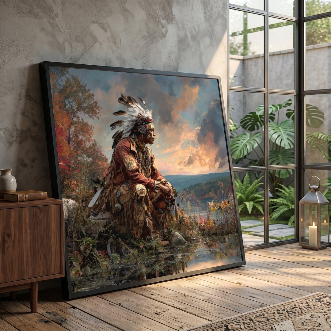 Native American Warrior Portrait Canvas, Tranquil Nature Scene ...