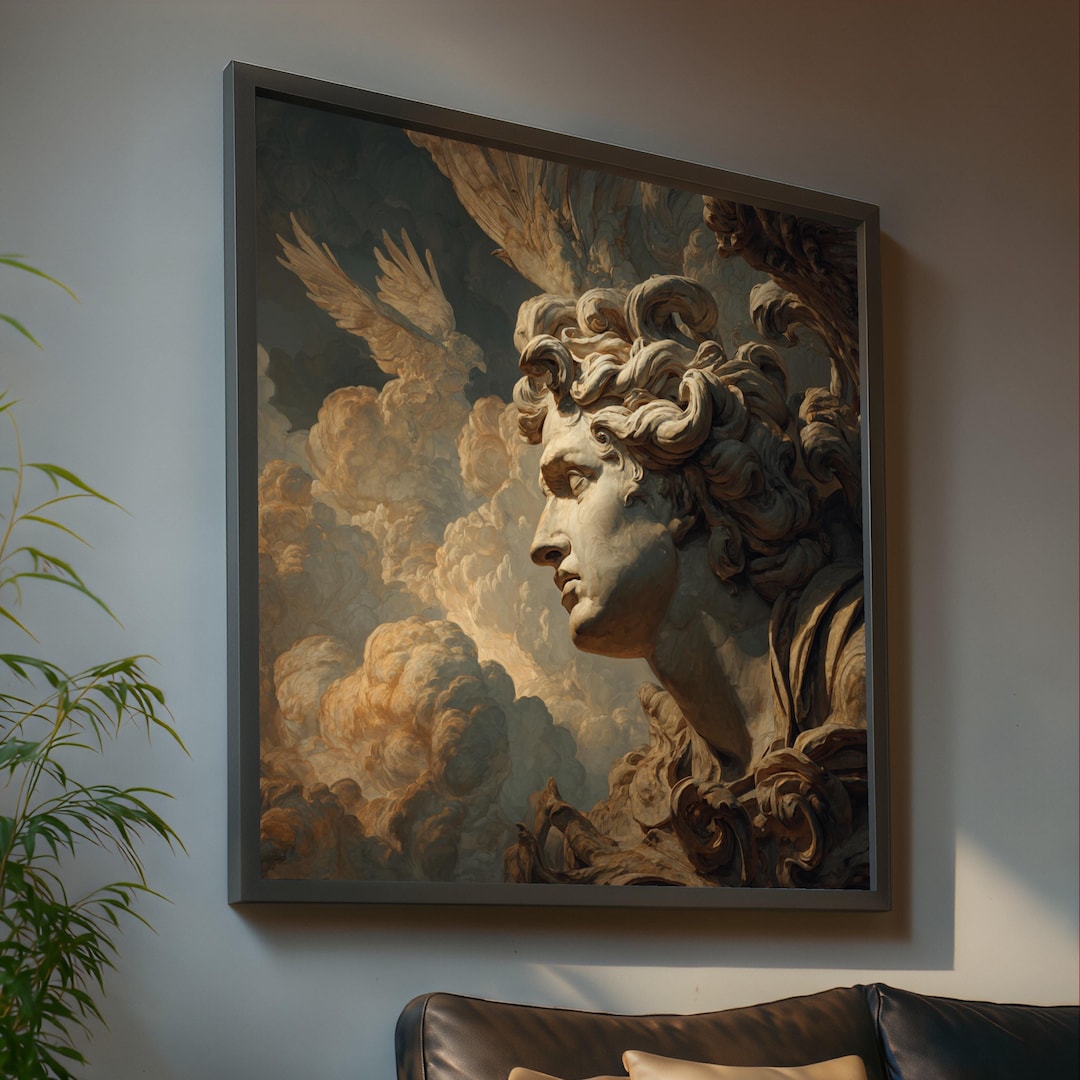 Classical Renaissance Angel Sculpture Canvas, Baroque Style Wall Art ...