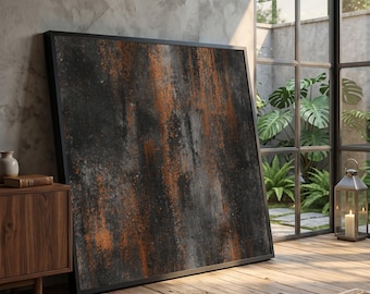Rustic Industrial Canvas Wall Art, Urban Metal Rust Effect, Abstract Grunge Decor, Modern Loft Style Canvas, Contemporary Wall Design #0846