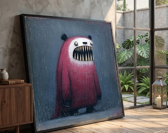Whimsical Monster Canvas Wall Art, Playful Yet Spooky Creature Painting, Unique Kids Room Decor, Funky Modern Canvas Artwork #0729