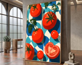Vibrant Tomato Canvas Wall Art, Kitchen Decor, Red Vegetable Artwork, Modern Still Life Canvas, Fresh Produce Wall Decoration #0931