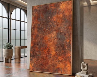 Rusted Metal Surface Canvas, Industrial Wall Art, Orange Brown Abstract Canvas, Vintage Style Decor, Modern Home Decoration #0154