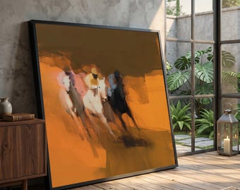 Dynamic Horse Racing Canvas, Abstract Equestrian Wall Art, Motion Painting, Sport Race Canvas, Modern Home Decoration #0099