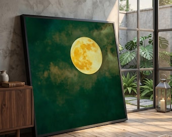 Cuadro decorativo de pared con diseño de luna llena, decoración de cielo nocturno con luna, decoración celestial para el hogar, lienzo con paisaje lunar, panel de arte ambiental para pared n.° 0460