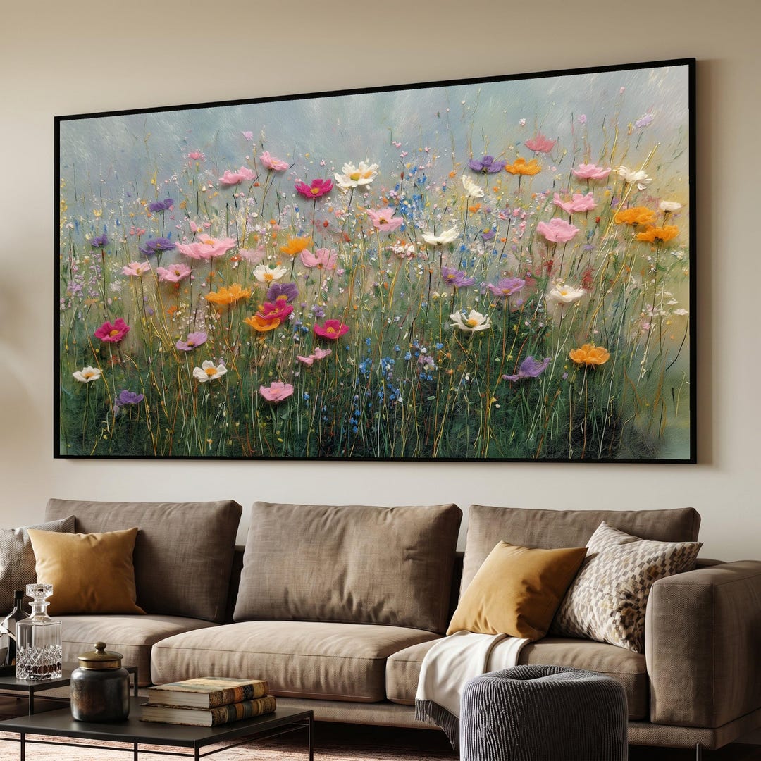 Colorful Wildflower Meadow Canvas, Floral Field Wall Art, Vibrant ...