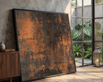 Rustic Industrial Abstract Canvas, Vintage Metal Look Wall Art, Earthy Tones Canvas Decor, Urban Loft Style Decoration #0848