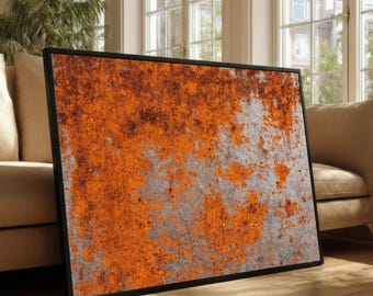 Abstract Rust Texture Effect Canvas, Industrial Wall Art, Orange and Gray Canvas, Modern Urban Decor, Metal Surface Print #0853
