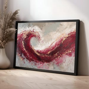 Lienzo abstracto de olas rojas, arte mural moderno, pintura con detalles dorados, decoración contemporánea para el hogar, obra de arte en lienzo grande n.° 0716