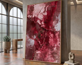 Deep Red Abstract Canvas Wall Art, Modern Abstract Painting, Bold Crimson and Maroon Home Decoration, Contemporary Canvas Artwork #0812