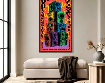 Vibrant Abstract Speakers Stack Canvas, Psychedelic Music Art