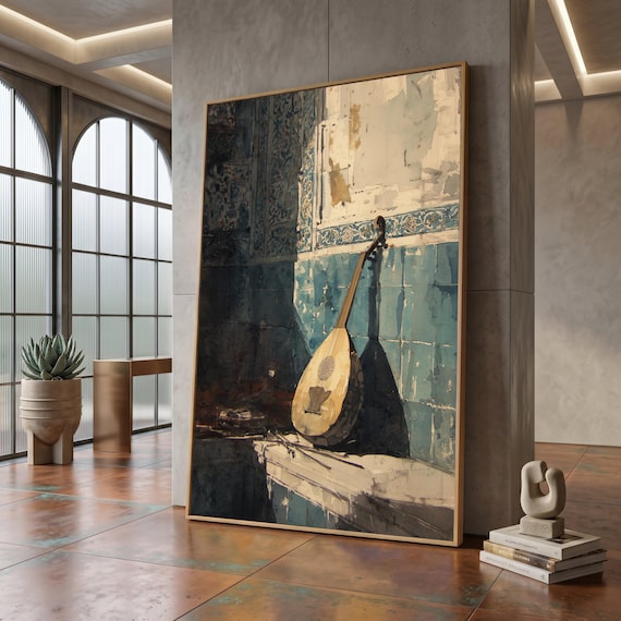 アート・デザイン・音楽 A collection of Antique print in Europe Vintage Oud Instrument Canvas, Traditional Middle Eastern Music