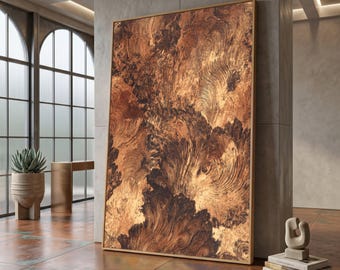 Rustiek canvas met houtnerfstructuur, abstract bruin natuurlijk patroon muurkunst, organisch huisdecor, canvas in houtstijl #0163