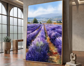 Lavender Field Landscape Canvas, Purple Floral Wall Art, Nature Scenery Canvas, Countryside Flower Scene #0260