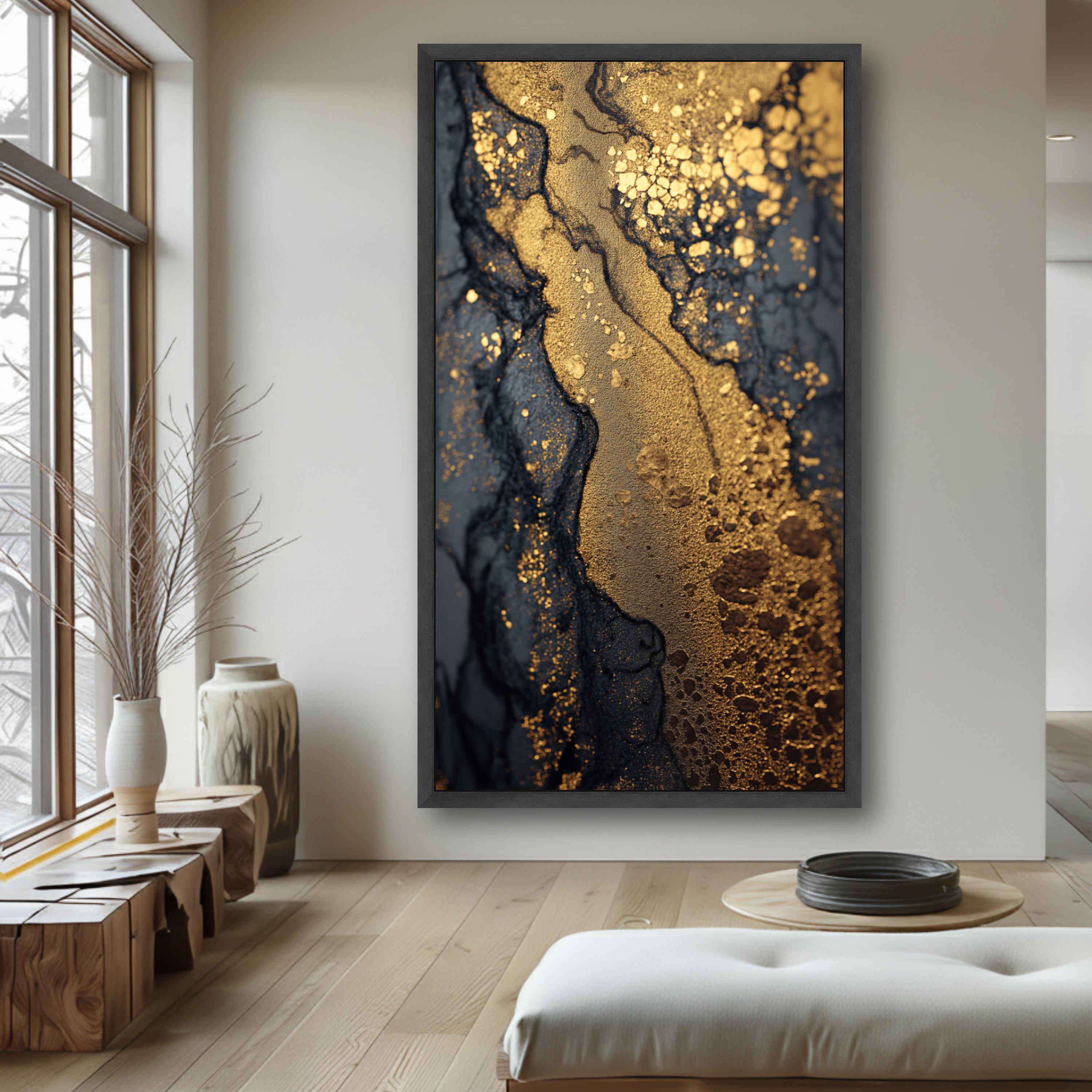 Elegant Black and Gold Abstract Canvas, Metallic Texture Wall Art ...
