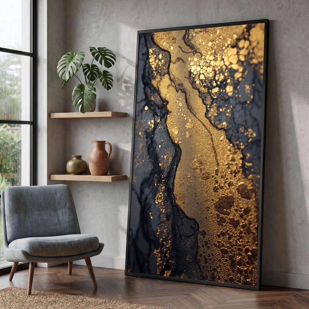 Elegant Gold and Black Marble Canvas, Abstract Metallic Wall Art ...