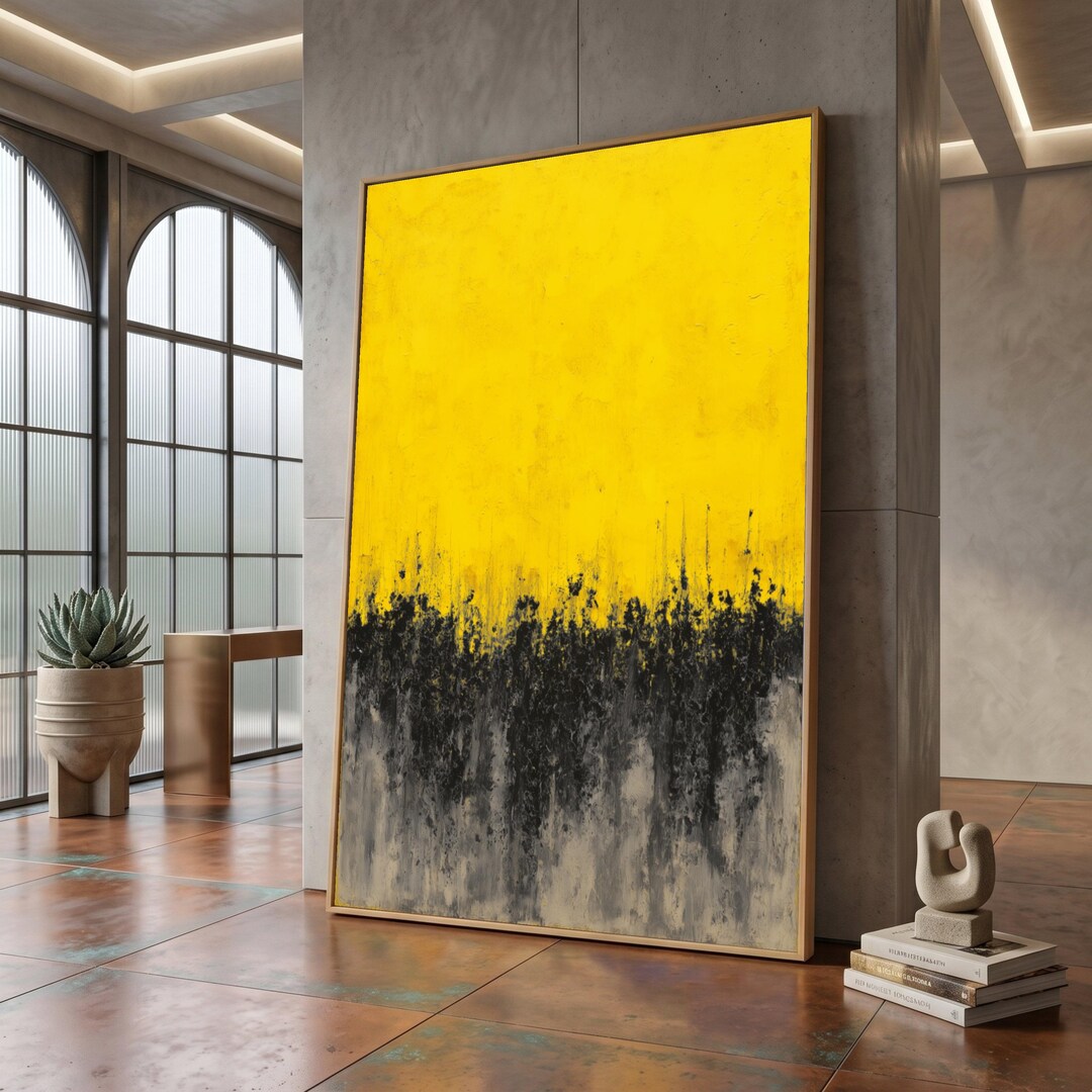 Bold Yellow and Black Abstract Canvas Wall Art, Modern Painting ...