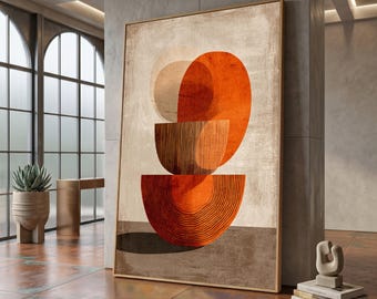 Abstract Geometric Shapes Canvas, Modern Mid Century Art, Earth Tone Decor, Minimalist Abstract Canvas, Boho Living Room Decoration #0593