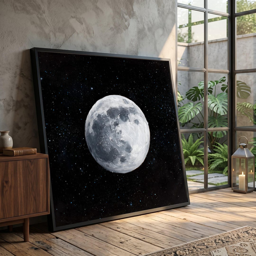 Full Moon Canvas Wall Art, Night Sky Decor, Celestial Canvas Print ...