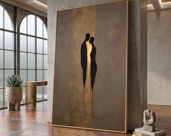 Abstract Couple Silhouette Canvas, Modern Minimalist Wall Art, Romantic Home Décor, Neutral Tones Canvas, Emotional Artwork #0468
