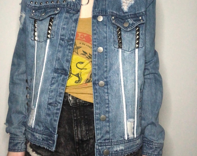 Women’s large denim punk studded jean jacket
