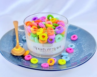 Cereal Loops Soy Candle – Fruit Scented Dessert Candle, 9oz | Gift for her
