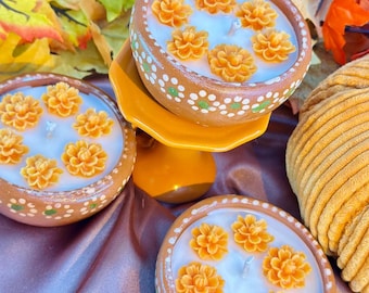 Hand-Painted Clay Bowl Candle | Mexican Inspired Horchata, Café de Olla, Pan Dulce Arroz con Leche