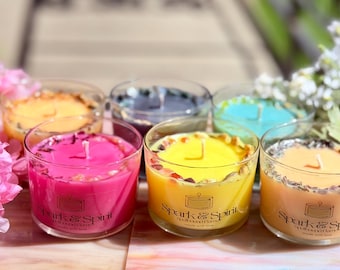 COLECCIÓN DE VELAS DE MANIFESTACIÓN / Juego de 6 velas de soja con cristales / Regalo para meditación y autocuidado