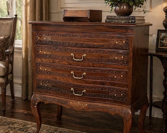 Hand-carved wooden chest of drawers