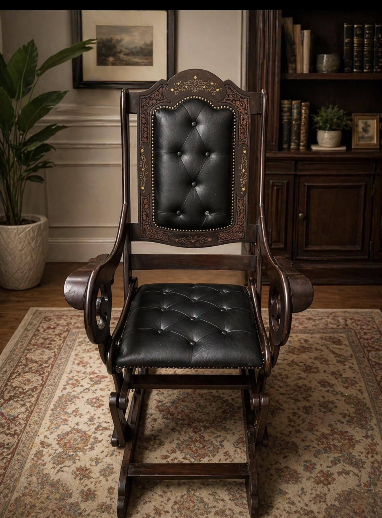 Vintage Leather Rocking Chair - Etsy