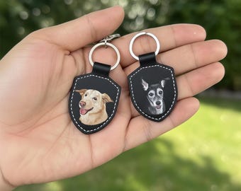 Hand-Painte Custom Pet Portrait Keychain,Cat Leather Keychain, Personalized Pet Photo Keychain, Cat Memorial Gift, Dog Keychain