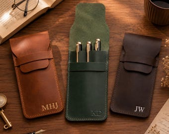Personalized Handmade Leather Pen Case, Custom Leather Pen Holder, Leather Pen Pencil Sleeve Holder, Fountain Pen Holder, Leather Pen Pouch