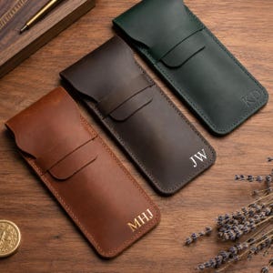 Personalized Handmade Leather Pen Case, Custom Leather Pen Holder, Leather Pen Pencil Sleeve Holder, Fountain Pen Holder, Leather Pen Pouch image 2