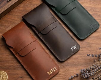 Custom Initials Pen Sleeve, Leather Fountain Pen Pouch Gift for Teacher, 3 Pen Holder Holder Pouch, Pen Case Luxury