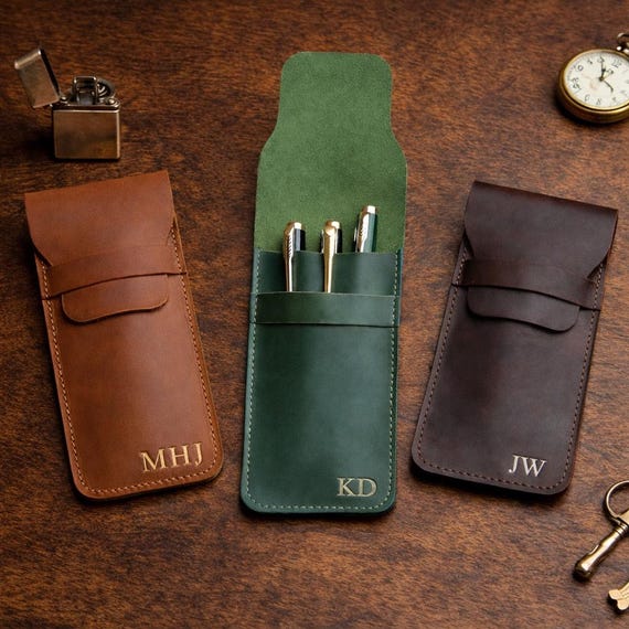 Personalized Handmade Leather Pen Case, Custom Leather Pen Holder, Leather Pen Pencil Sleeve Holder, Fountain Pen Holder, Leather Pen Pouch