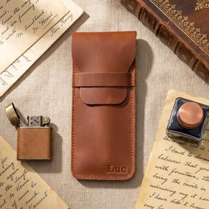 Personalized Handmade Leather Pen Case, Custom Leather Pen Holder, Leather Pen Pencil Sleeve Holder, Fountain Pen Holder, Leather Pen Pouch image 11