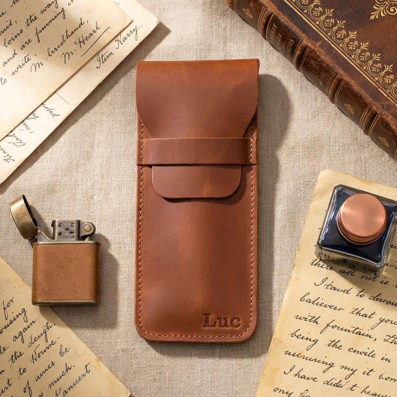 Personalized Handmade Leather Pen Case, Custom Leather Pen Holder, Leather Pen Pencil Sleeve Holder, Fountain Pen Holder, Leather Pen Pouch image 11