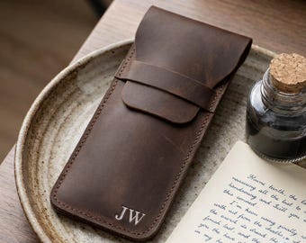 Personalized Handmade Leather Pen Case, Custom Leather Pen Holder, Leather Pen Pencil Sleeve Holder, Fountain Pen Holder, Leather Pen Pouch