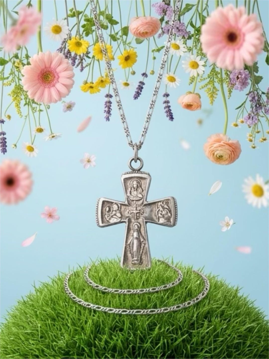 Vintage Ornate Sterling Silver 925 Catholic 4-way Medal Cross Pendant ...