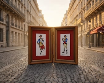 ¡Perfecto para celebrar los 250 años de herencia estadounidense! Magníficos azulejos decorativos de pared con tamborileros y flautistas continentales, montados sobre arpillera roja y marco de madera.
