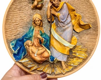 Vintage Fontanini A King is Born Christmas Nativity 1986 limited edition Nº 2424 3D-bord gebeeldhouwd door Elio Simonetti