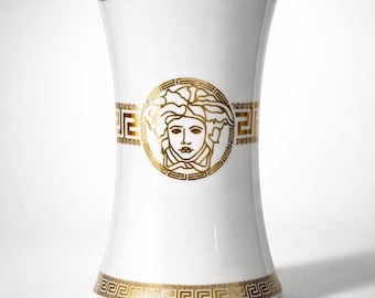 Vaso vintage Y2K Medusa Versace color oro blanco, mini jarrón, portacepillos de tocador: ¡tantos usos!