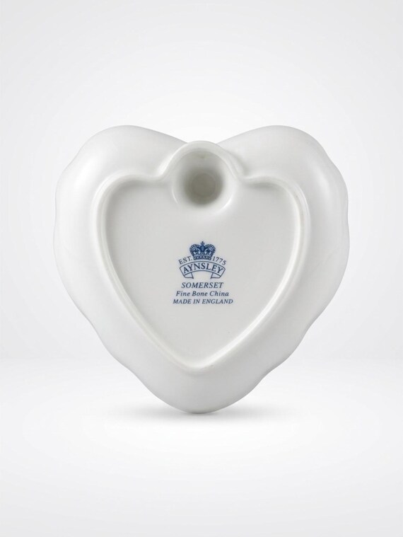 Aynsley Somerset Heart Shaped Ring Dish Vintage Fine Bone China Ring Tree Fruit and Berry Pattern Made in England With label MINT elegant! View 4