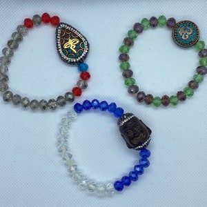 Micro pave Charm Tibetan bead stretch crystal bracelet Ganesha Om Buddha