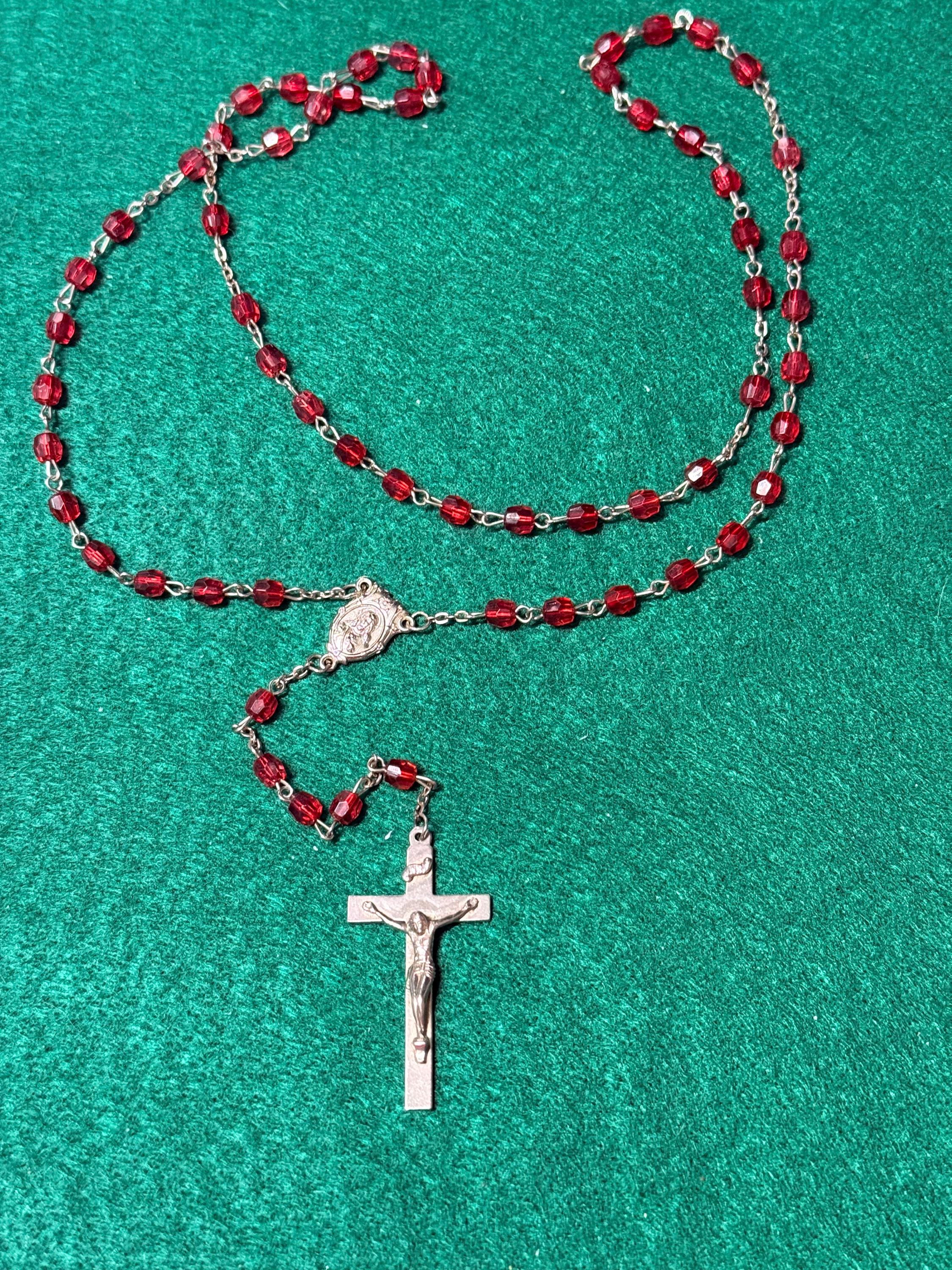Catholic Church Ruby Vintage Catholic 1960s Ruby Red Czech Glass Faceted Rosary Beads, a ...