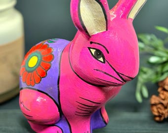 Vintage Mexicaans konijnenbeeldje Alebrije – Oaxaca-volkskunst